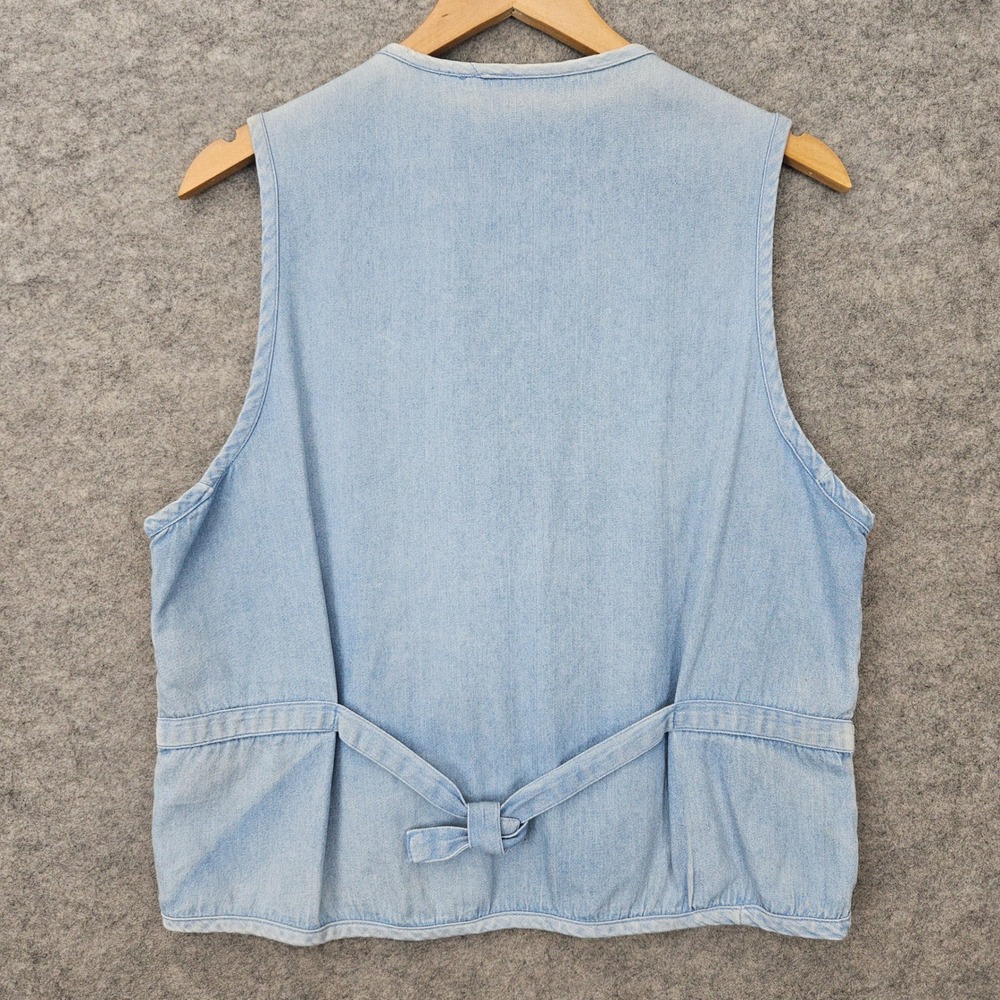 Casey & Max Women's Blue Denim Vest Size M Cotton Woven Lattice Patchwork V-Neck - Picture 6 of 6